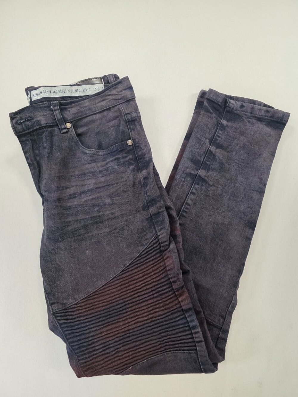 Reason Moto Jeans Men 34 Dark Purple Ribbed Biker Streetwear Accordion Knee